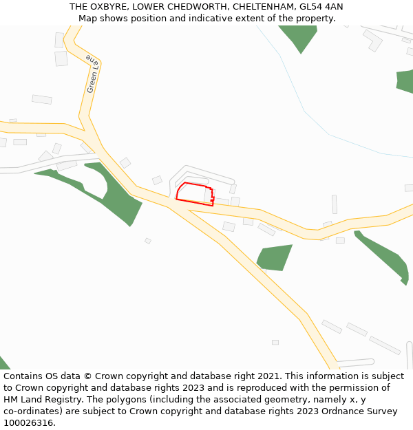 THE OXBYRE, LOWER CHEDWORTH, CHELTENHAM, GL54 4AN: Location map and indicative extent of plot