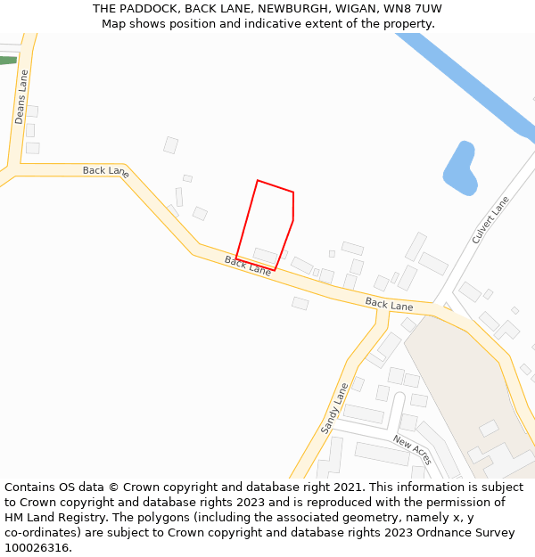 THE PADDOCK, BACK LANE, NEWBURGH, WIGAN, WN8 7UW: Location map and indicative extent of plot