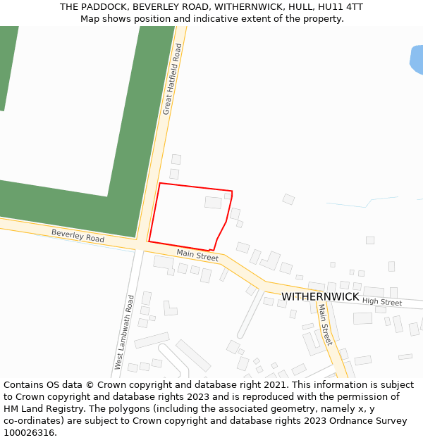 THE PADDOCK, BEVERLEY ROAD, WITHERNWICK, HULL, HU11 4TT: Location map and indicative extent of plot