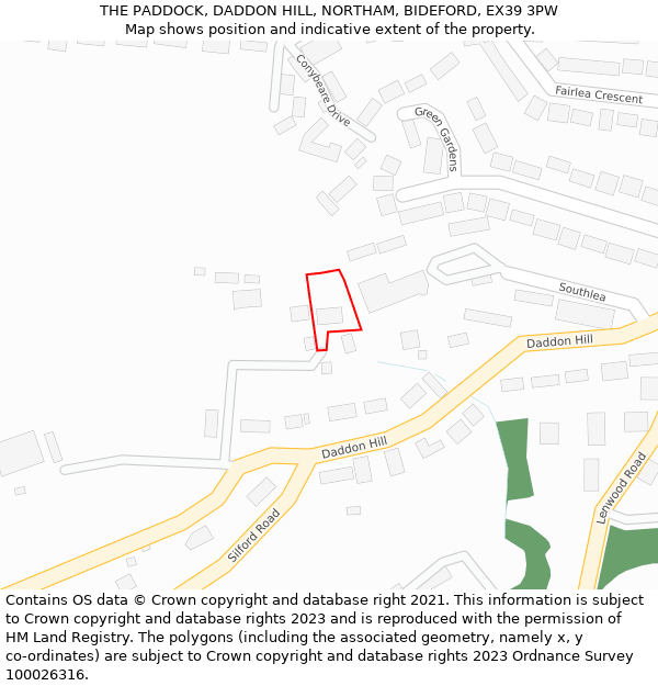 THE PADDOCK, DADDON HILL, NORTHAM, BIDEFORD, EX39 3PW: Location map and indicative extent of plot