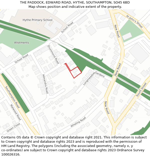 THE PADDOCK, EDWARD ROAD, HYTHE, SOUTHAMPTON, SO45 6BD: Location map and indicative extent of plot