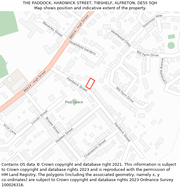 THE PADDOCK, HARDWICK STREET, TIBSHELF, ALFRETON, DE55 5QH: Location map and indicative extent of plot