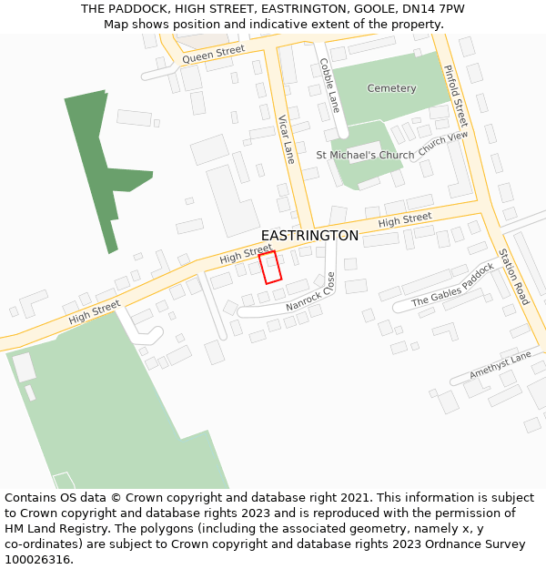 THE PADDOCK, HIGH STREET, EASTRINGTON, GOOLE, DN14 7PW: Location map and indicative extent of plot