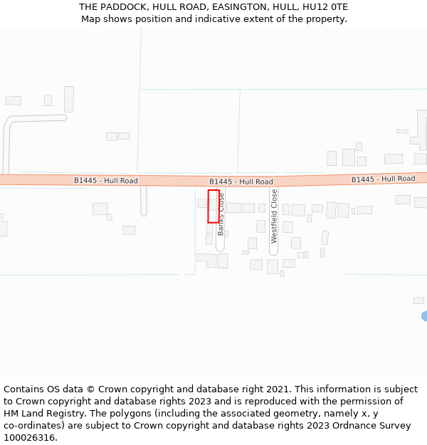 THE PADDOCK, HULL ROAD, EASINGTON, HULL, HU12 0TE: Location map and indicative extent of plot