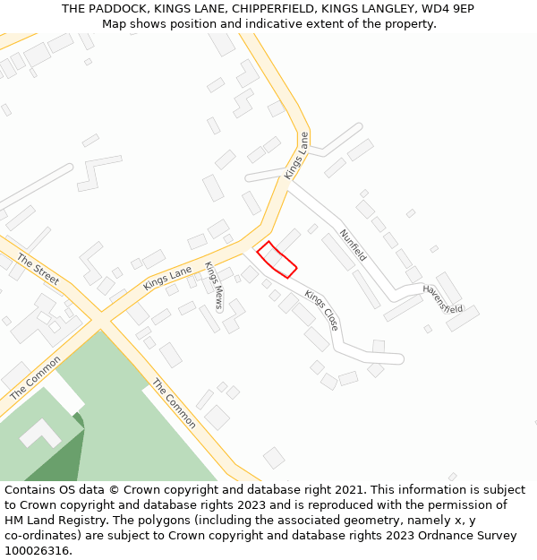 THE PADDOCK, KINGS LANE, CHIPPERFIELD, KINGS LANGLEY, WD4 9EP: Location map and indicative extent of plot