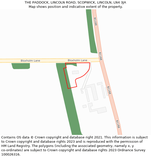 THE PADDOCK, LINCOLN ROAD, SCOPWICK, LINCOLN, LN4 3JA: Location map and indicative extent of plot