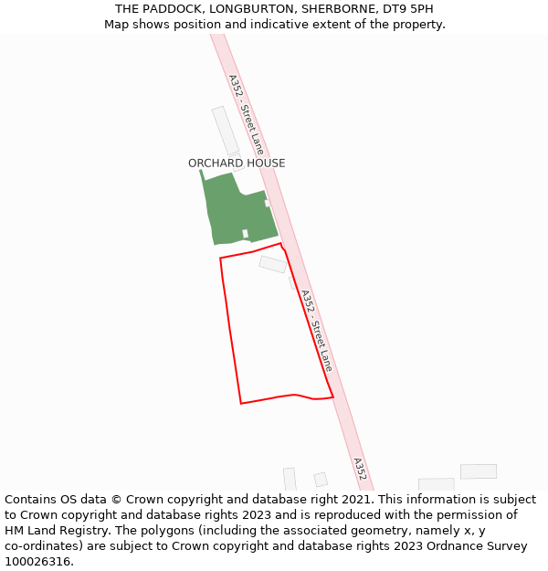 THE PADDOCK, LONGBURTON, SHERBORNE, DT9 5PH: Location map and indicative extent of plot