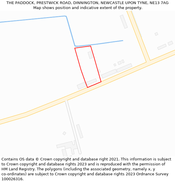 THE PADDOCK, PRESTWICK ROAD, DINNINGTON, NEWCASTLE UPON TYNE, NE13 7AG: Location map and indicative extent of plot