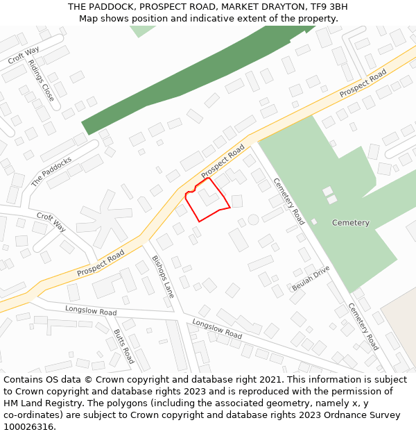 THE PADDOCK, PROSPECT ROAD, MARKET DRAYTON, TF9 3BH: Location map and indicative extent of plot