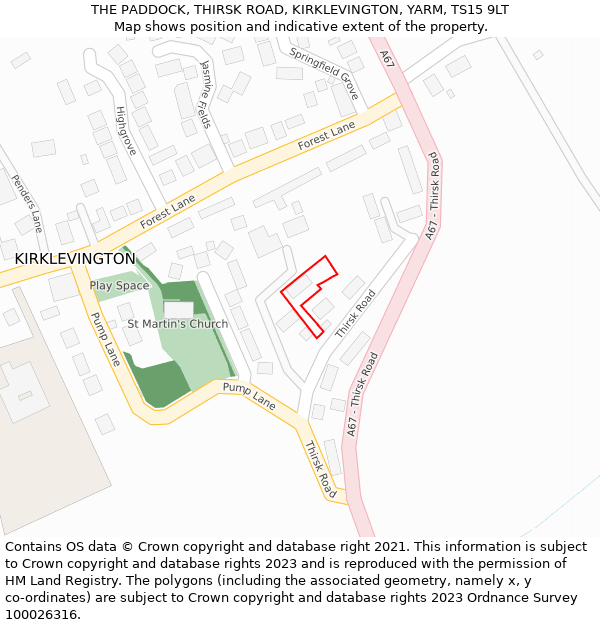 THE PADDOCK, THIRSK ROAD, KIRKLEVINGTON, YARM, TS15 9LT: Location map and indicative extent of plot