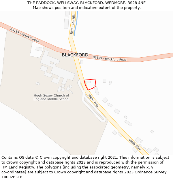 THE PADDOCK, WELLSWAY, BLACKFORD, WEDMORE, BS28 4NE: Location map and indicative extent of plot