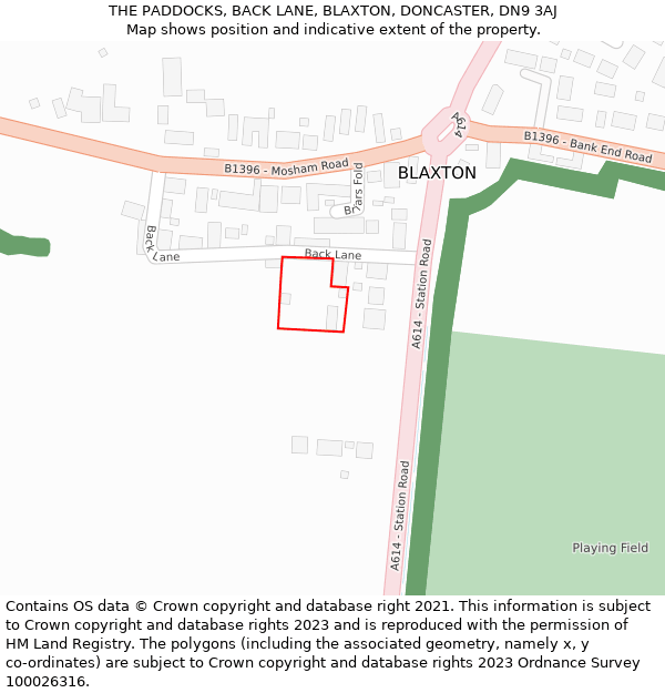 THE PADDOCKS, BACK LANE, BLAXTON, DONCASTER, DN9 3AJ: Location map and indicative extent of plot
