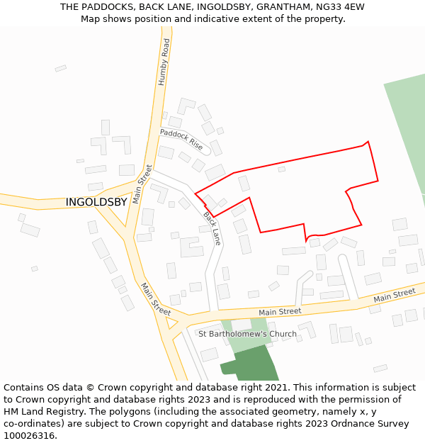 THE PADDOCKS, BACK LANE, INGOLDSBY, GRANTHAM, NG33 4EW: Location map and indicative extent of plot