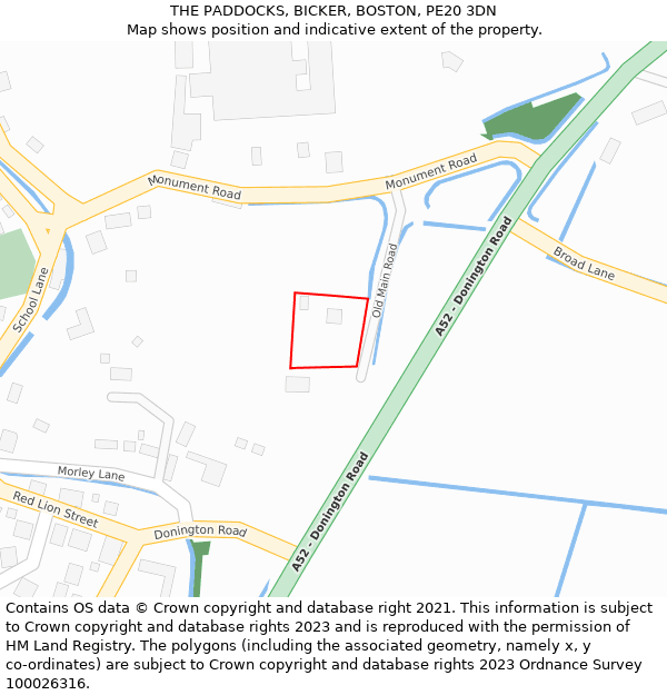 THE PADDOCKS, BICKER, BOSTON, PE20 3DN: Location map and indicative extent of plot
