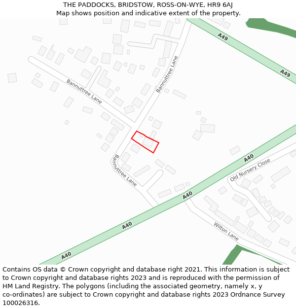 THE PADDOCKS, BRIDSTOW, ROSS-ON-WYE, HR9 6AJ: Location map and indicative extent of plot