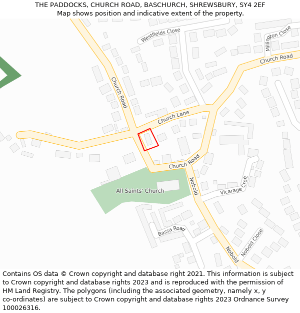 THE PADDOCKS, CHURCH ROAD, BASCHURCH, SHREWSBURY, SY4 2EF: Location map and indicative extent of plot