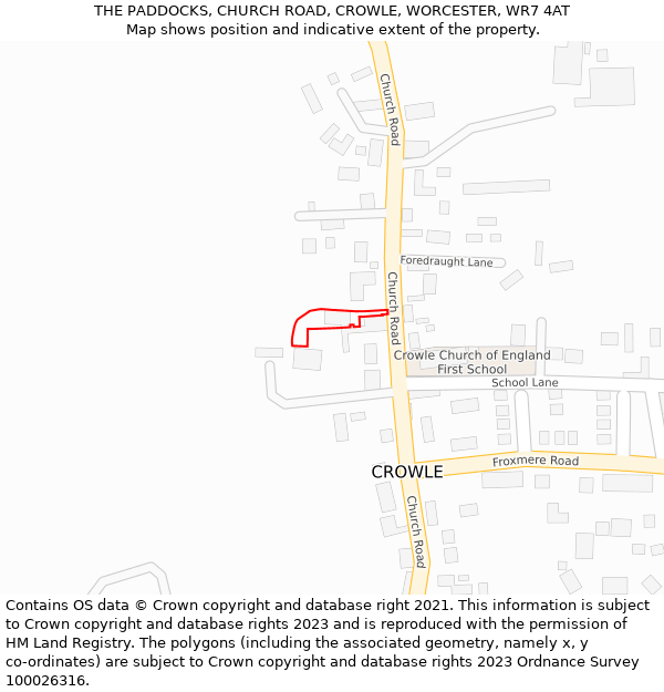 THE PADDOCKS, CHURCH ROAD, CROWLE, WORCESTER, WR7 4AT: Location map and indicative extent of plot