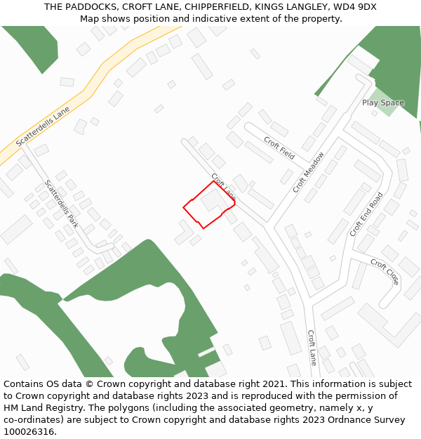THE PADDOCKS, CROFT LANE, CHIPPERFIELD, KINGS LANGLEY, WD4 9DX: Location map and indicative extent of plot