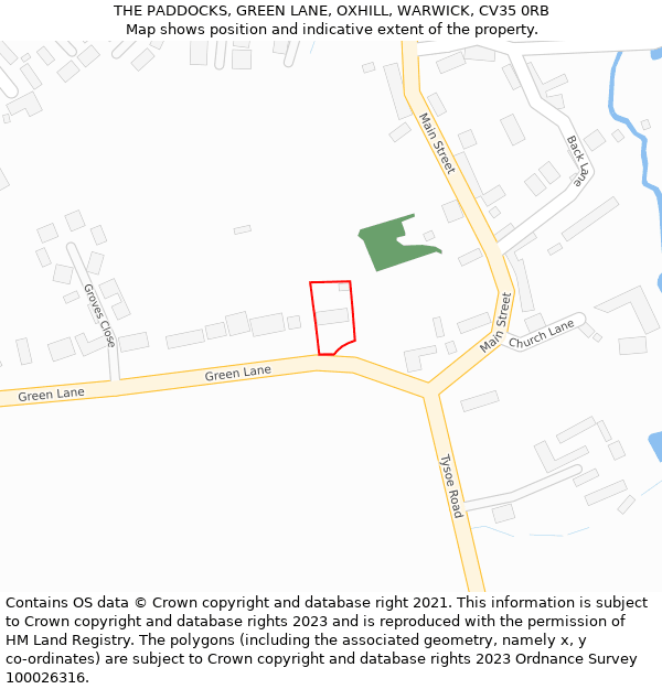 THE PADDOCKS, GREEN LANE, OXHILL, WARWICK, CV35 0RB: Location map and indicative extent of plot