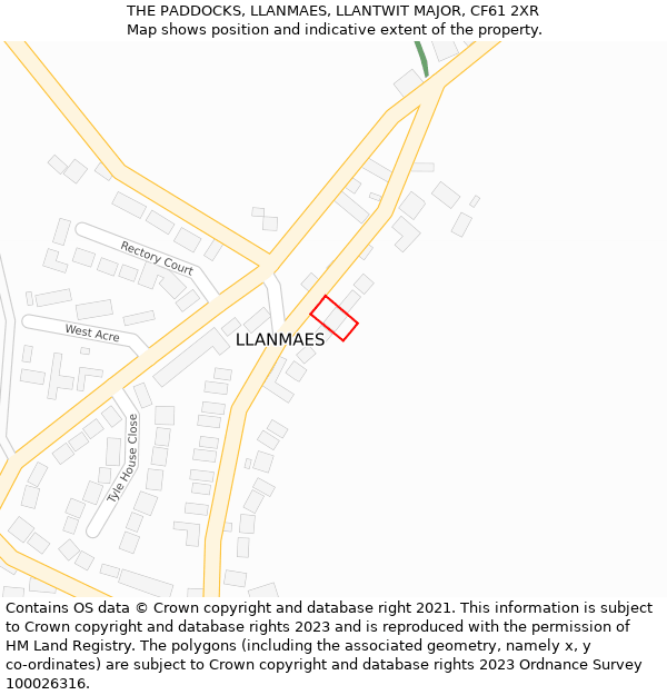 THE PADDOCKS, LLANMAES, LLANTWIT MAJOR, CF61 2XR: Location map and indicative extent of plot