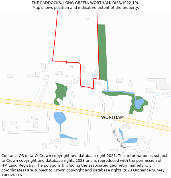 THE PADDOCKS, LONG GREEN, WORTHAM, DISS, IP22 1PU: Location map and indicative extent of plot