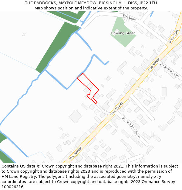 THE PADDOCKS, MAYPOLE MEADOW, RICKINGHALL, DISS, IP22 1EU: Location map and indicative extent of plot