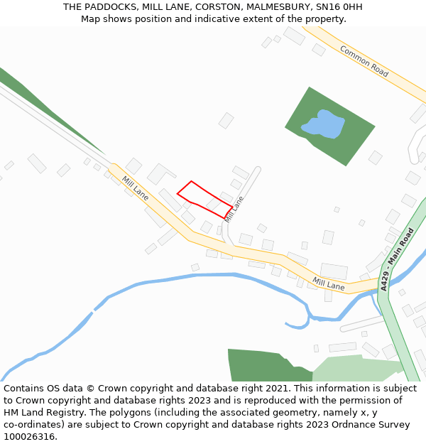 THE PADDOCKS, MILL LANE, CORSTON, MALMESBURY, SN16 0HH: Location map and indicative extent of plot