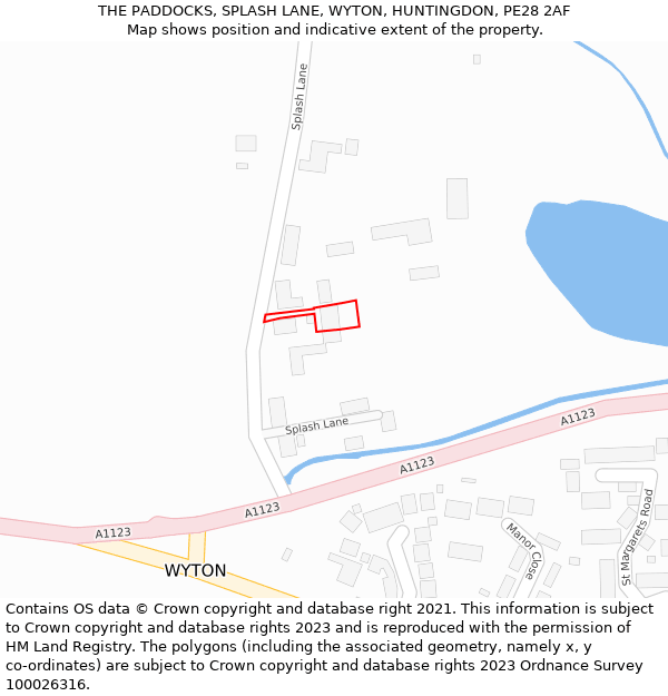 THE PADDOCKS, SPLASH LANE, WYTON, HUNTINGDON, PE28 2AF: Location map and indicative extent of plot