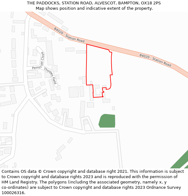 THE PADDOCKS, STATION ROAD, ALVESCOT, BAMPTON, OX18 2PS: Location map and indicative extent of plot