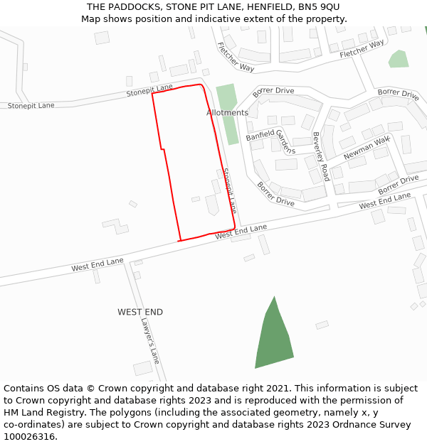 THE PADDOCKS, STONE PIT LANE, HENFIELD, BN5 9QU: Location map and indicative extent of plot