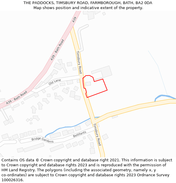 THE PADDOCKS, TIMSBURY ROAD, FARMBOROUGH, BATH, BA2 0DA: Location map and indicative extent of plot