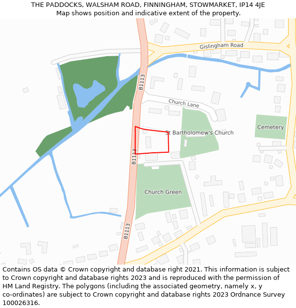 THE PADDOCKS, WALSHAM ROAD, FINNINGHAM, STOWMARKET, IP14 4JE: Location map and indicative extent of plot