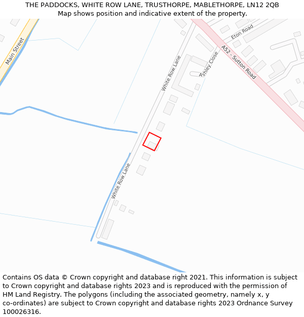 THE PADDOCKS, WHITE ROW LANE, TRUSTHORPE, MABLETHORPE, LN12 2QB: Location map and indicative extent of plot