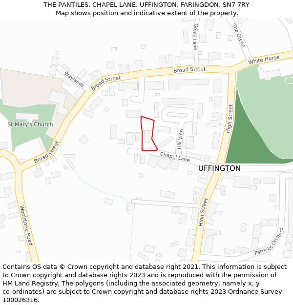 THE PANTILES, CHAPEL LANE, UFFINGTON, FARINGDON, SN7 7RY: Location map and indicative extent of plot