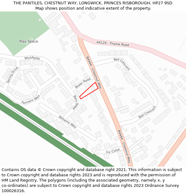 THE PANTILES, CHESTNUT WAY, LONGWICK, PRINCES RISBOROUGH, HP27 9SD: Location map and indicative extent of plot