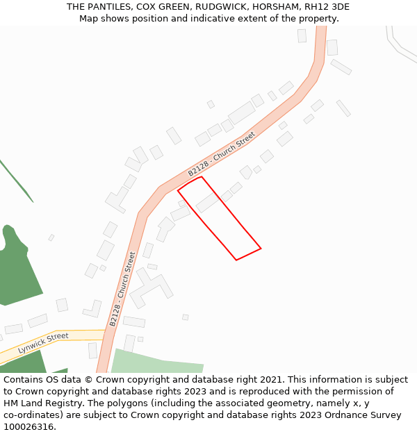 THE PANTILES, COX GREEN, RUDGWICK, HORSHAM, RH12 3DE: Location map and indicative extent of plot