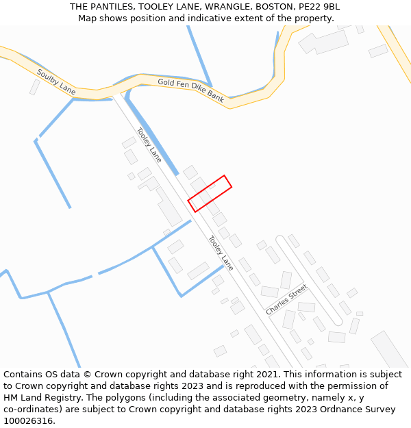 THE PANTILES, TOOLEY LANE, WRANGLE, BOSTON, PE22 9BL: Location map and indicative extent of plot