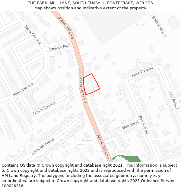 THE PARK, MILL LANE, SOUTH ELMSALL, PONTEFRACT, WF9 2DS: Location map and indicative extent of plot