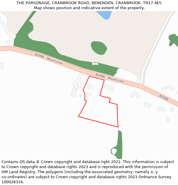 THE PARSONAGE, CRANBROOK ROAD, BENENDEN, CRANBROOK, TN17 4ES: Location map and indicative extent of plot