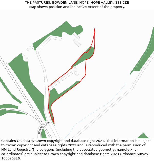 THE PASTURES, BOWDEN LANE, HOPE, HOPE VALLEY, S33 6ZE: Location map and indicative extent of plot