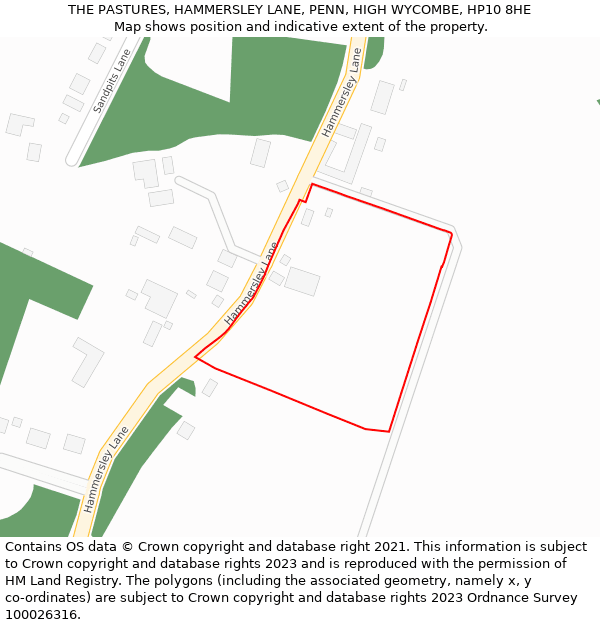 THE PASTURES, HAMMERSLEY LANE, PENN, HIGH WYCOMBE, HP10 8HE: Location map and indicative extent of plot