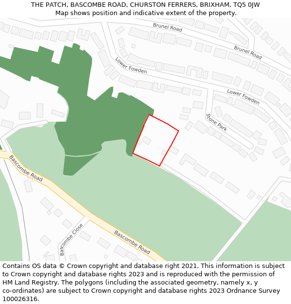 THE PATCH, BASCOMBE ROAD, CHURSTON FERRERS, BRIXHAM, TQ5 0JW: Location map and indicative extent of plot