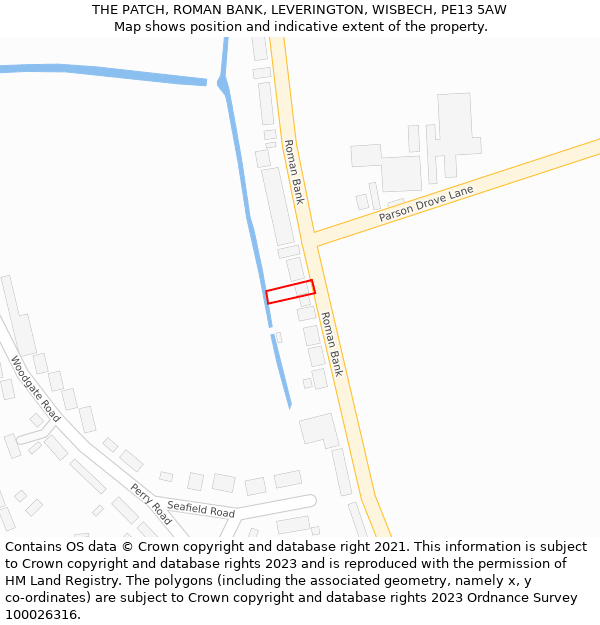 THE PATCH, ROMAN BANK, LEVERINGTON, WISBECH, PE13 5AW: Location map and indicative extent of plot