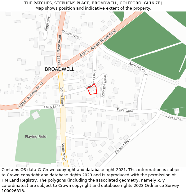 THE PATCHES, STEPHENS PLACE, BROADWELL, COLEFORD, GL16 7BJ: Location map and indicative extent of plot