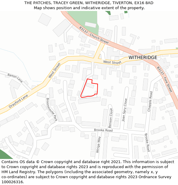 THE PATCHES, TRACEY GREEN, WITHERIDGE, TIVERTON, EX16 8AD: Location map and indicative extent of plot