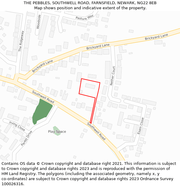 THE PEBBLES, SOUTHWELL ROAD, FARNSFIELD, NEWARK, NG22 8EB: Location map and indicative extent of plot