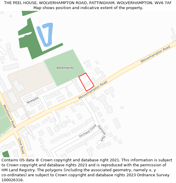 THE PEEL HOUSE, WOLVERHAMPTON ROAD, PATTINGHAM, WOLVERHAMPTON, WV6 7AF: Location map and indicative extent of plot