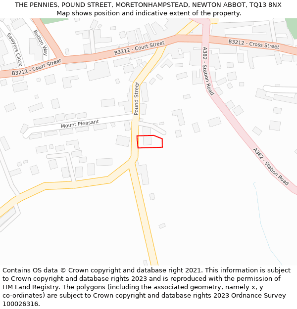 THE PENNIES, POUND STREET, MORETONHAMPSTEAD, NEWTON ABBOT, TQ13 8NX: Location map and indicative extent of plot