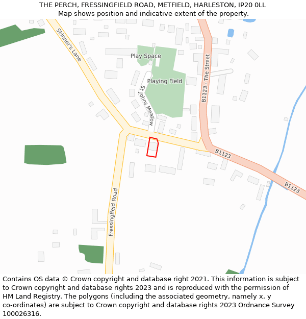 THE PERCH, FRESSINGFIELD ROAD, METFIELD, HARLESTON, IP20 0LL: Location map and indicative extent of plot