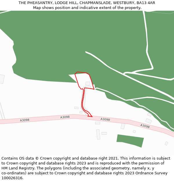 THE PHEASANTRY, LODGE HILL, CHAPMANSLADE, WESTBURY, BA13 4AR: Location map and indicative extent of plot